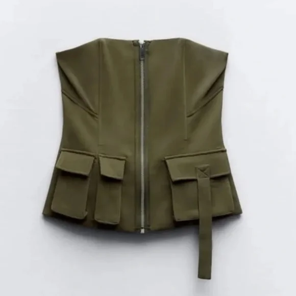 ZARA STRAPLESS TOP WITH POCKETS SIZE M- NWT - Picture 1 of 9